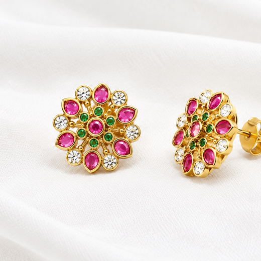gold-tone kempu & AD stone floral stud earring - Image 4