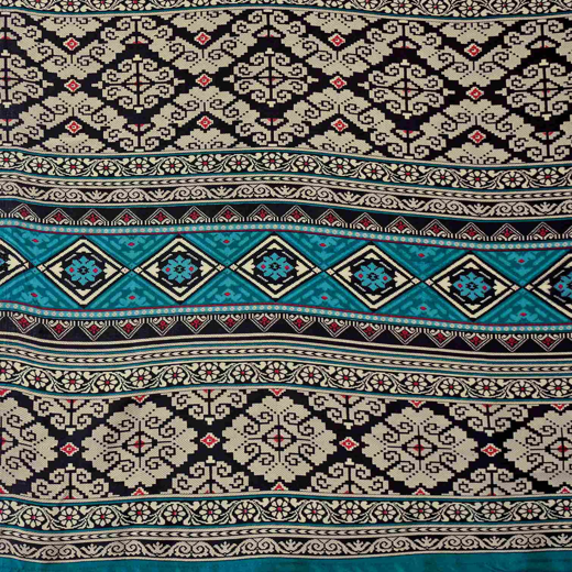 Teal Blue Crepe Silk Printed Saree - Image 3