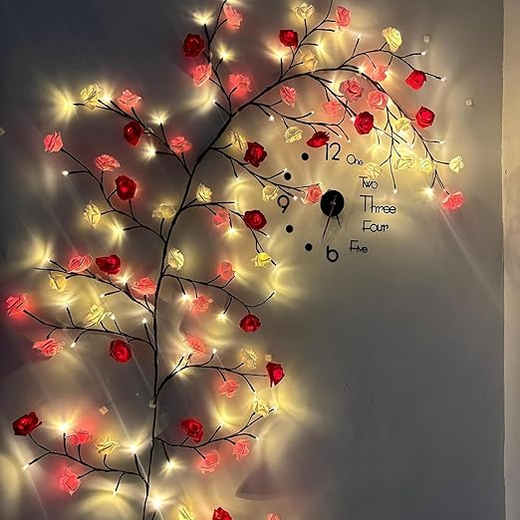 Artificial Rose Vine Fairy Lights Wall Decor