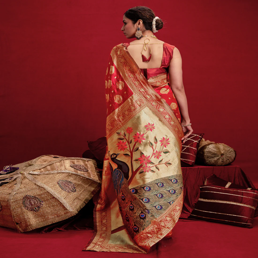 Red Silk Woven Banarasi Saree - Image 4