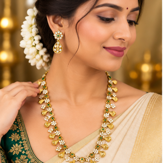 Matte finishing floral design with ad stones Long Necklace - Image 2