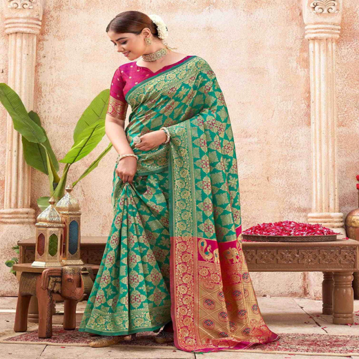 Teal Green Silk Woven Banarasi Saree