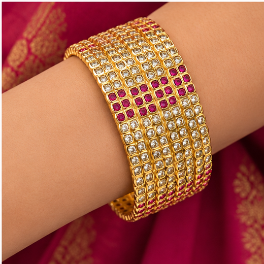 Pure Panchaloham White And Red Stones 4 bangles - Image 4