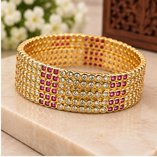 Pure Panchaloham White And Red Stones 4 bangles - Image 2