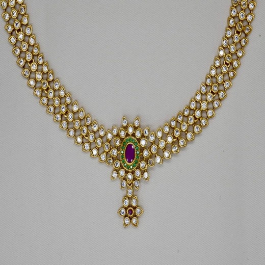 Flower Design Short Necklace with Stone Work | Artificial Jewellery - Image 2