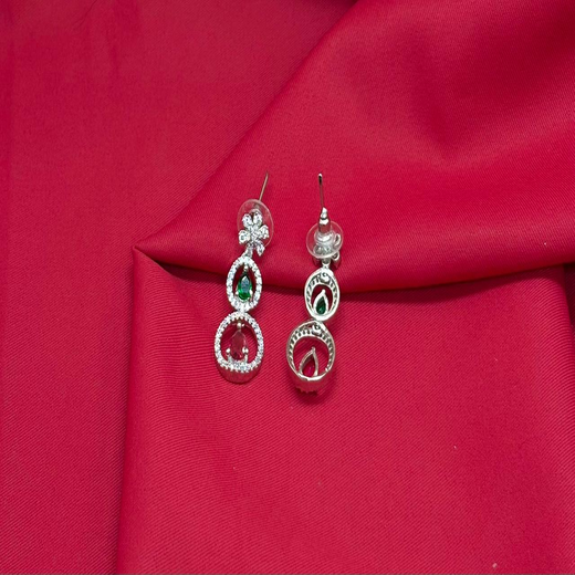 Rhodium Silver American Diamond with Multi-Stone Short Necklace - Image 3