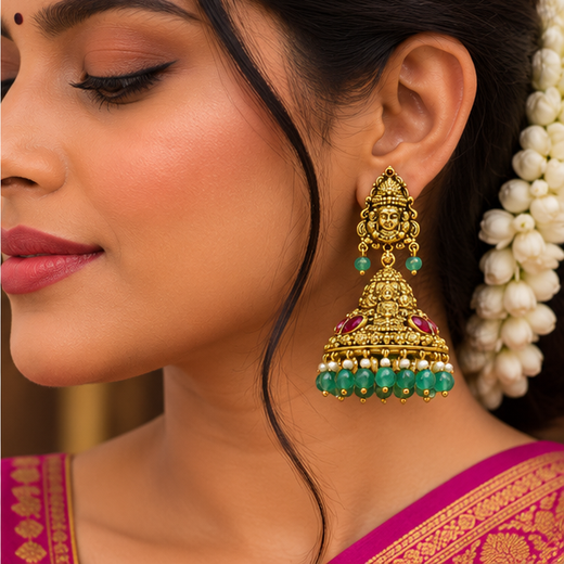 Antique Gold Jhumki Earrings - Image 4