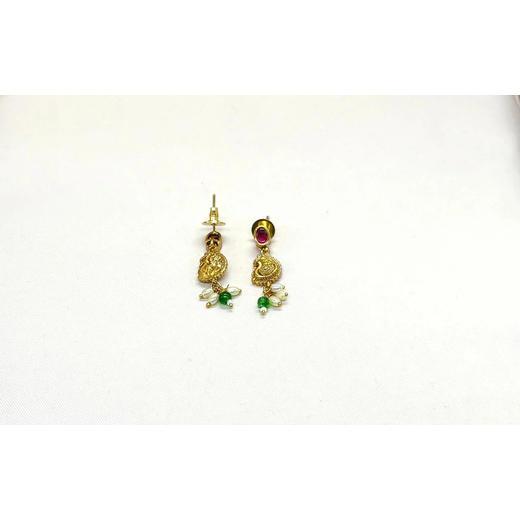 Matte finishing with Green Stones Lord Lakshmi Short Necklace - Image 3