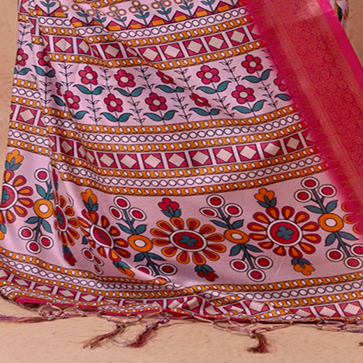 Light Mauve Silk Kalamkari Printed Woven Border Saree - Image 3