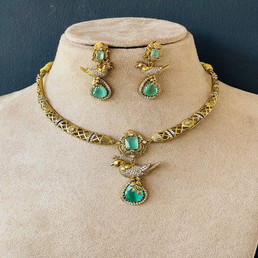 Peacock design with AD Mint-Green Zircon & Moissanite Stones - Image 4
