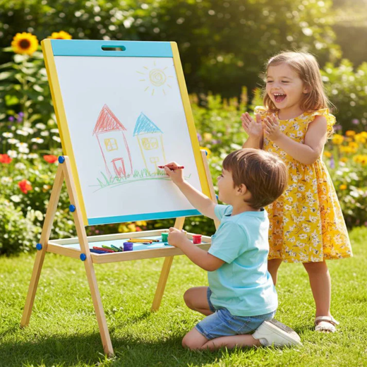 FLYI 3-in-1 Wooden White Board ,Chalk Board & Magnetic