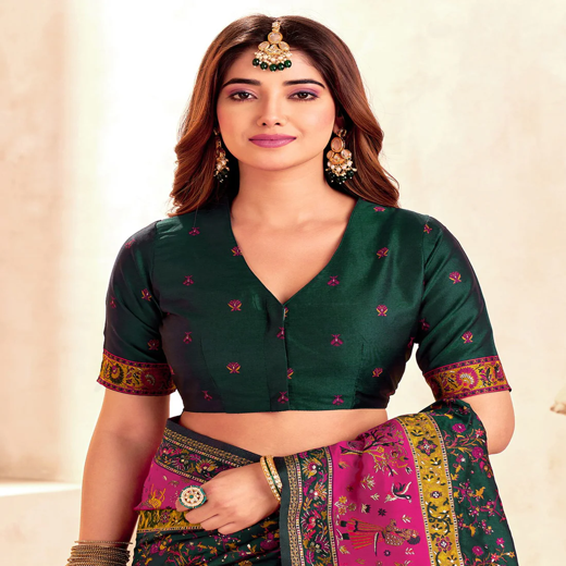 Bottle Green Silk Woven Patola Saree - Image 2
