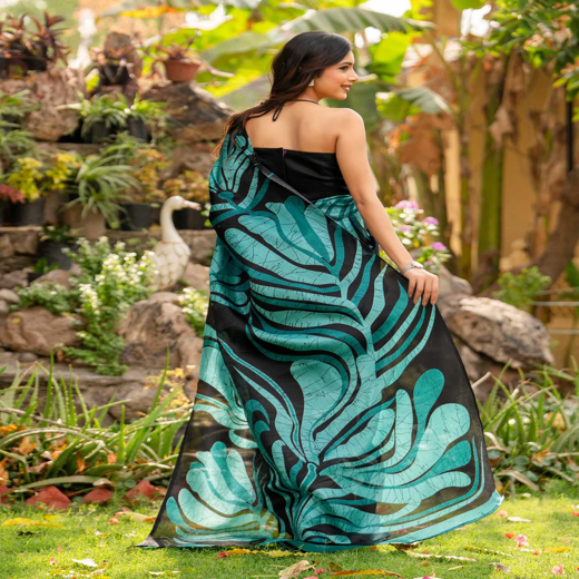 Black Khadi Printed Saree - Image 4