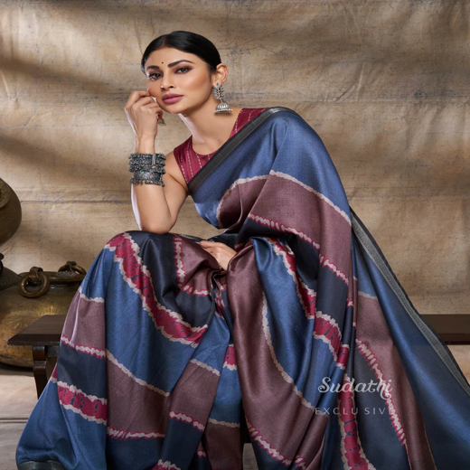 Mouni Roy Rusty Grey Terracotta Silk Saree - Image 2