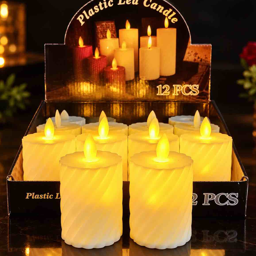 12 Piece Box Designer Candle Set With Flickering Wick (Size: 9 CM)