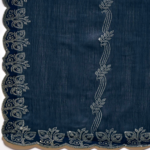 Navy Blue Shimmer Stone Work Embellished Saree - Image 3