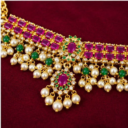 Matte finishing with white pearls short Choker - Image 4