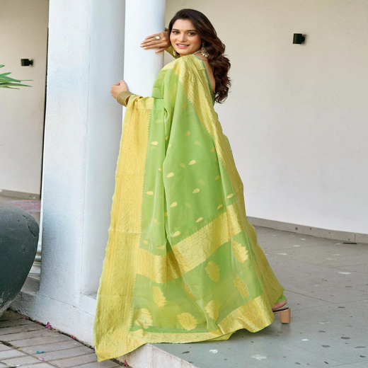 Light Green Chanderi Woven Saree - Image 4