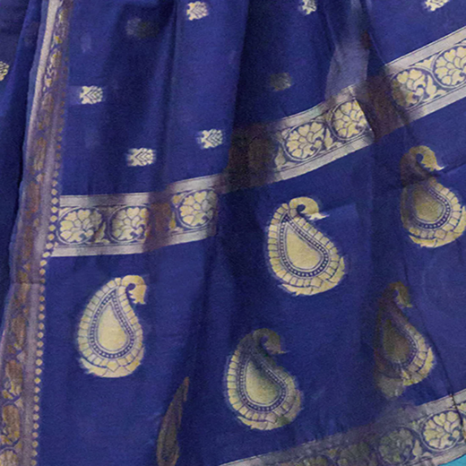 Navy Blue Chanderi Woven Saree - Image 3