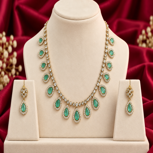 Mehndi finishing Mint-Green-Stones Short Necklace - Image 3