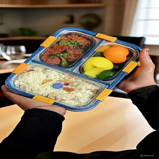 3 Section Lunch Box Steel - Image 3