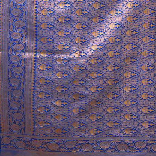 Dark Blue Silk Woven Banarasi Saree - Image 3