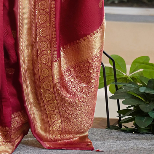 Maroon Silk Woven Banarasi Saree - Image 3