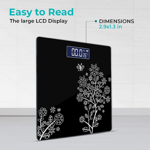 (6) Flower Design Black Bathroom Scale - Image 4