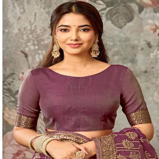 Magenta Silk Woven Banarasi Saree - Image 2