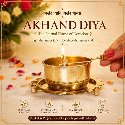 Akhand Jyoti Diya Oil Lamp with Adjustable Bati Knob - Image 3