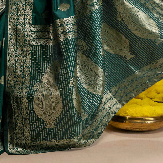 Rama Green Silk Woven Banarasi Saree - Image 3