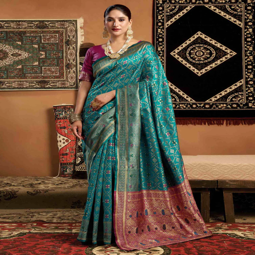 Teal Blue Banarasi Silk Saree