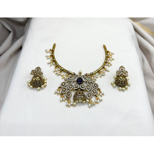 Victorian AD stones with Purple Stone Short Necklace