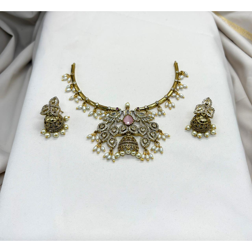 Victorian AD stones with Pink Stone Short Necklace