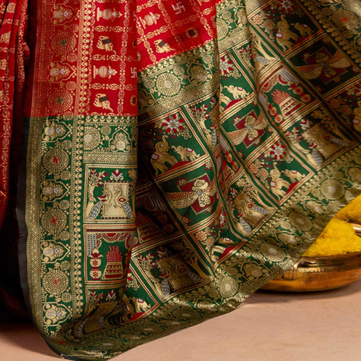 Red Silk Woven Patola Saree - Image 2