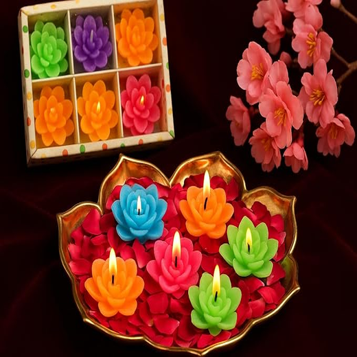 Diwali Diya Decoration Floating Lotus Rose Flower Candle - Image 2