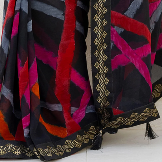 Black Georgette Printed Saree - Image 3