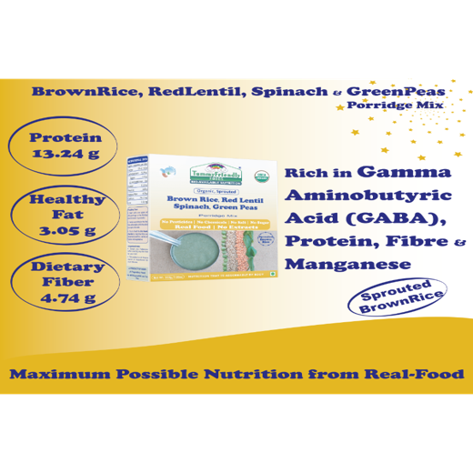 Sprouted Brown Rice, Red Lentil, Spinach, Green Peas Porridge Mix - Image 2