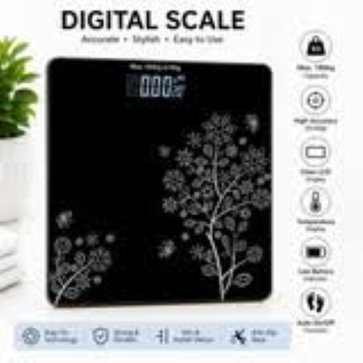(6) Flower Design Black Bathroom Scale
