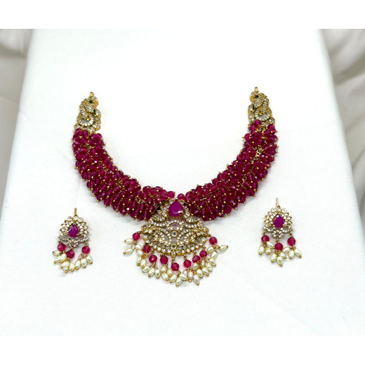 Pink Onyx Gemstone Beads Short Necklace
