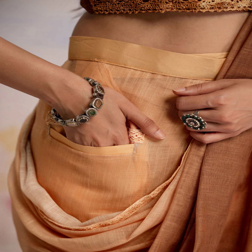 Ready To Wear Brown Linen Ombre Lace Saree With Pocket - Image 2