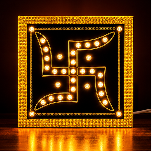 Golden Swastik Wall Hanging With Multicolour Lighting (Size: 20*20 Cm) - Image 3