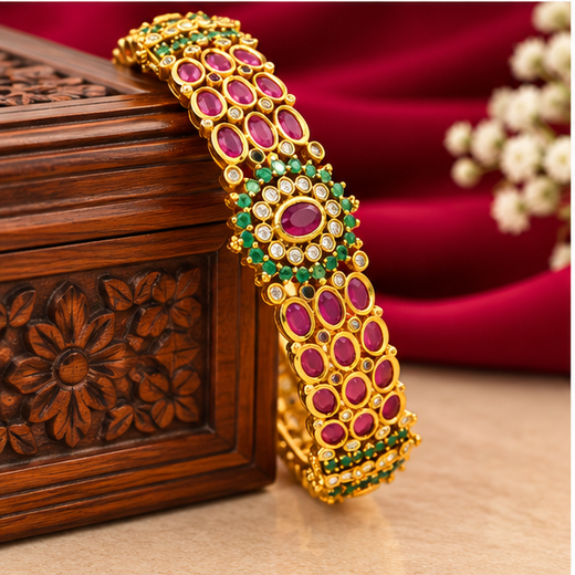 Matte Finish Kempu Sones With Flower Design (Kada)Bangle - Image 3