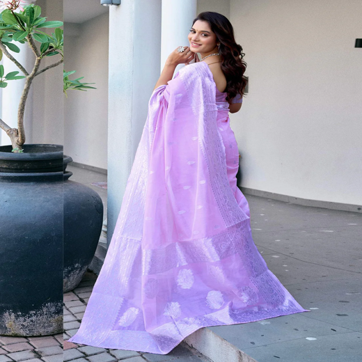 Light Purple Chanderi Woven Saree - Image 4