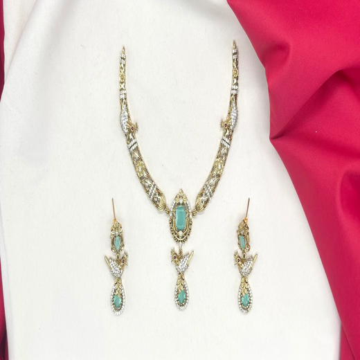Peacock design with AD Mint-Green Zircon & Moissanite Stones