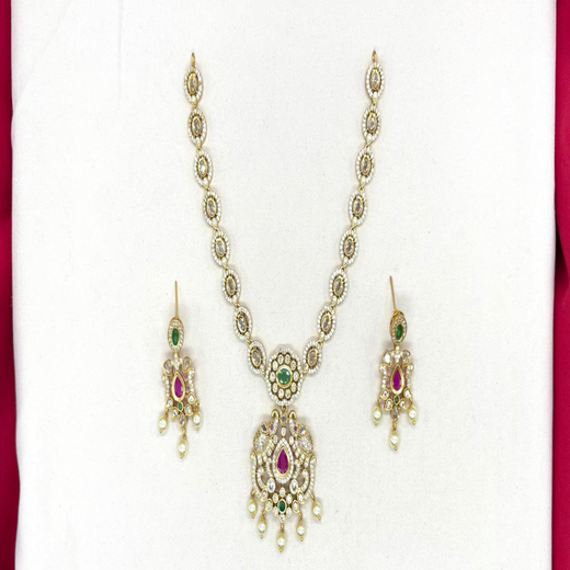 Matte finishing white stones pearls with Elephant design Short Necklace - Image 2