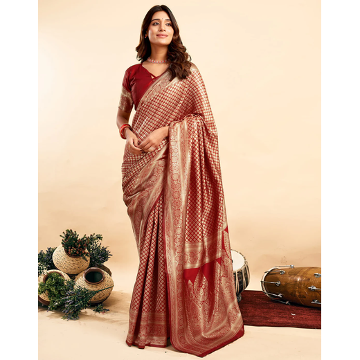 Red Silk Woven Banarasi Saree