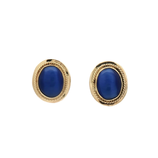 Vintage Blue Moissanite Stone carved gold-tone clip-on earring - Image 3
