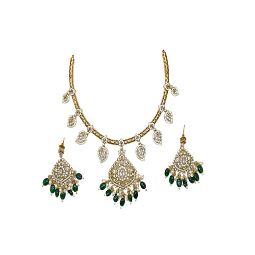Matte finishing mango design with Green drop Beads (Kanti) Necklace