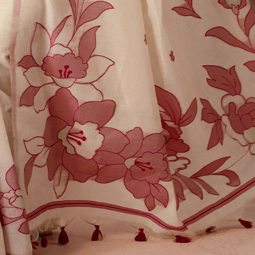 Beige Chanderi Cotton Woven Saree - Image 3